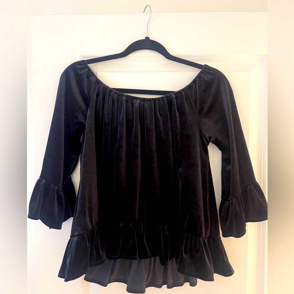 Sanctuary Velvet Peplum Blouse Black Off Shoulder Long Sleeve Size S NWT